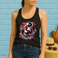 Japanese Koi Carp Ying Yang Nishikigoi Fish Cherry Blossom Women's Tank Top thumb 2