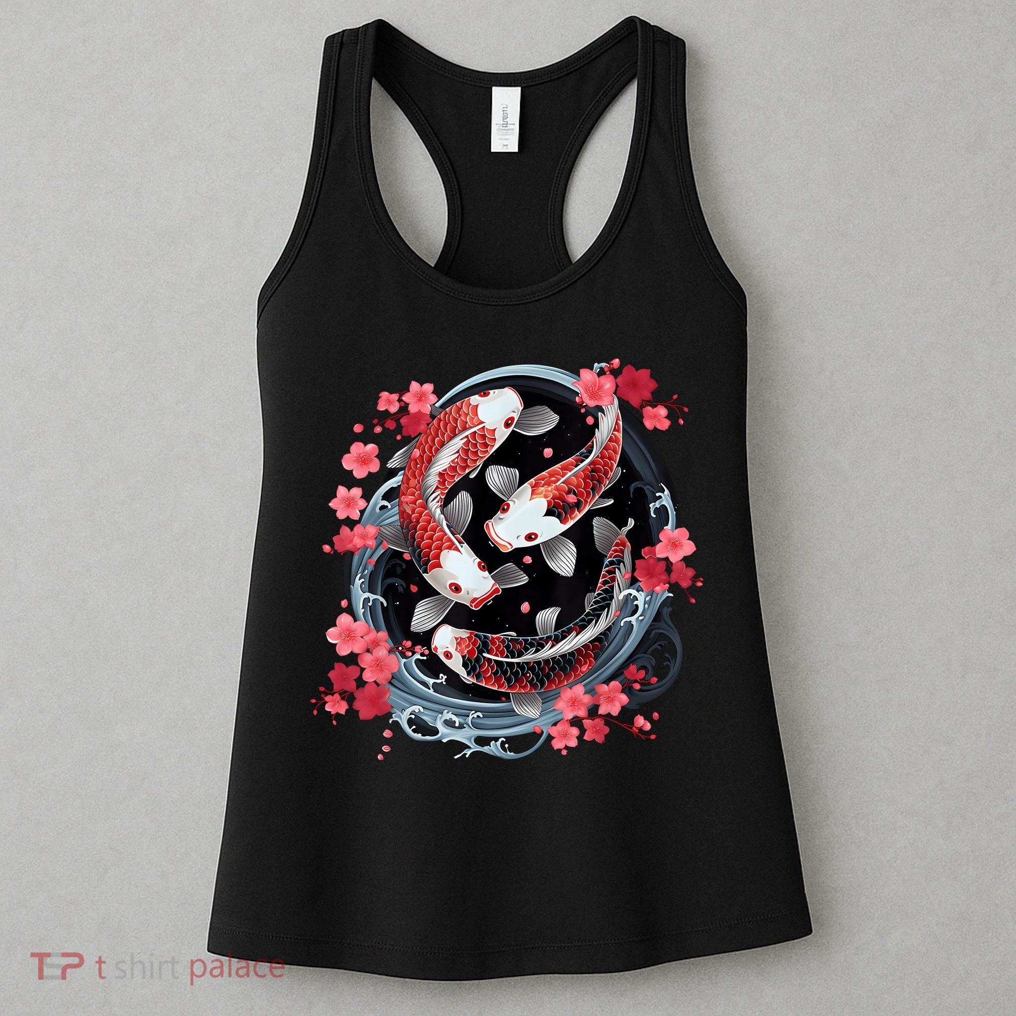Japanese Koi Carp Ying Yang Nishikigoi Fish Cherry Blossom Women's Tank Top
