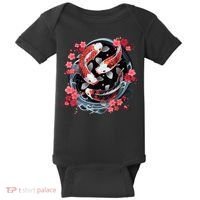 Japanese Koi Carp Ying Yang Nishikigoi Fish Cherry Blossom Baby Bodysuit thumb 0