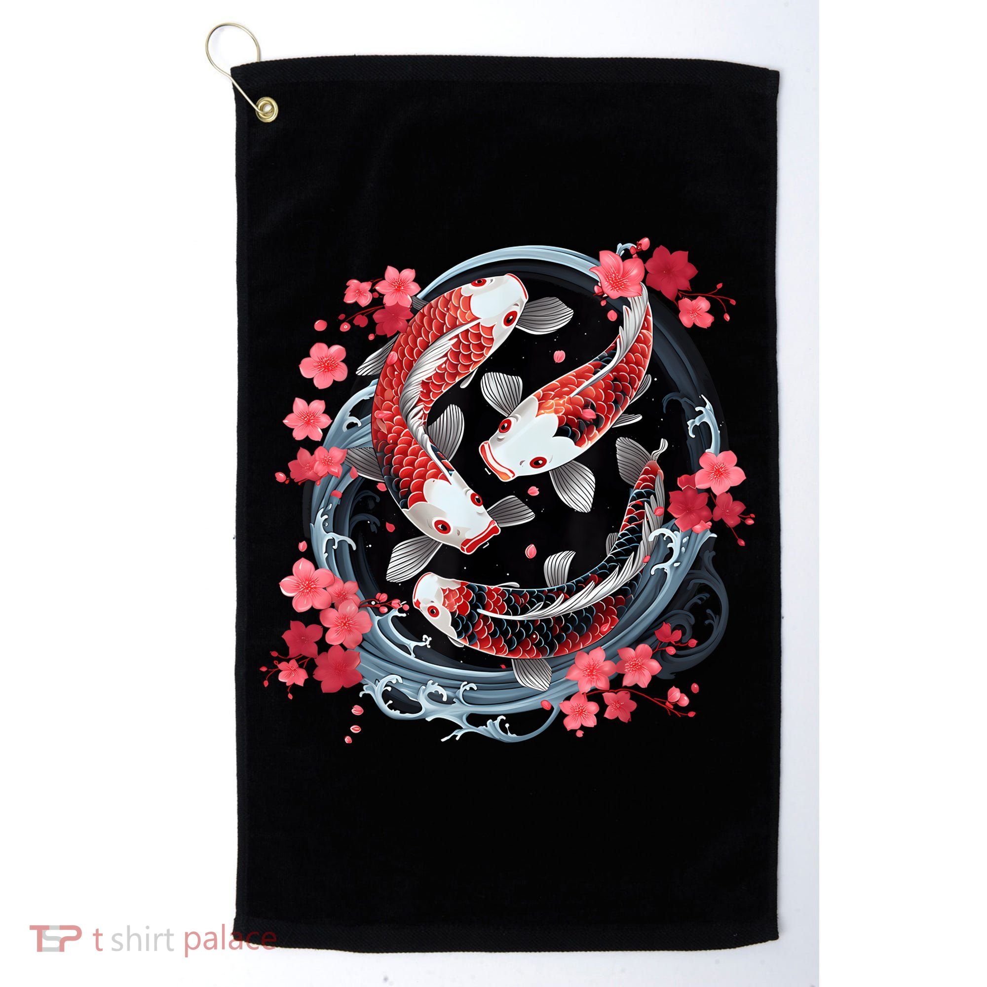 Japanese Koi Carp Ying Yang Nishikigoi Fish Cherry Blossom Golf Towel
