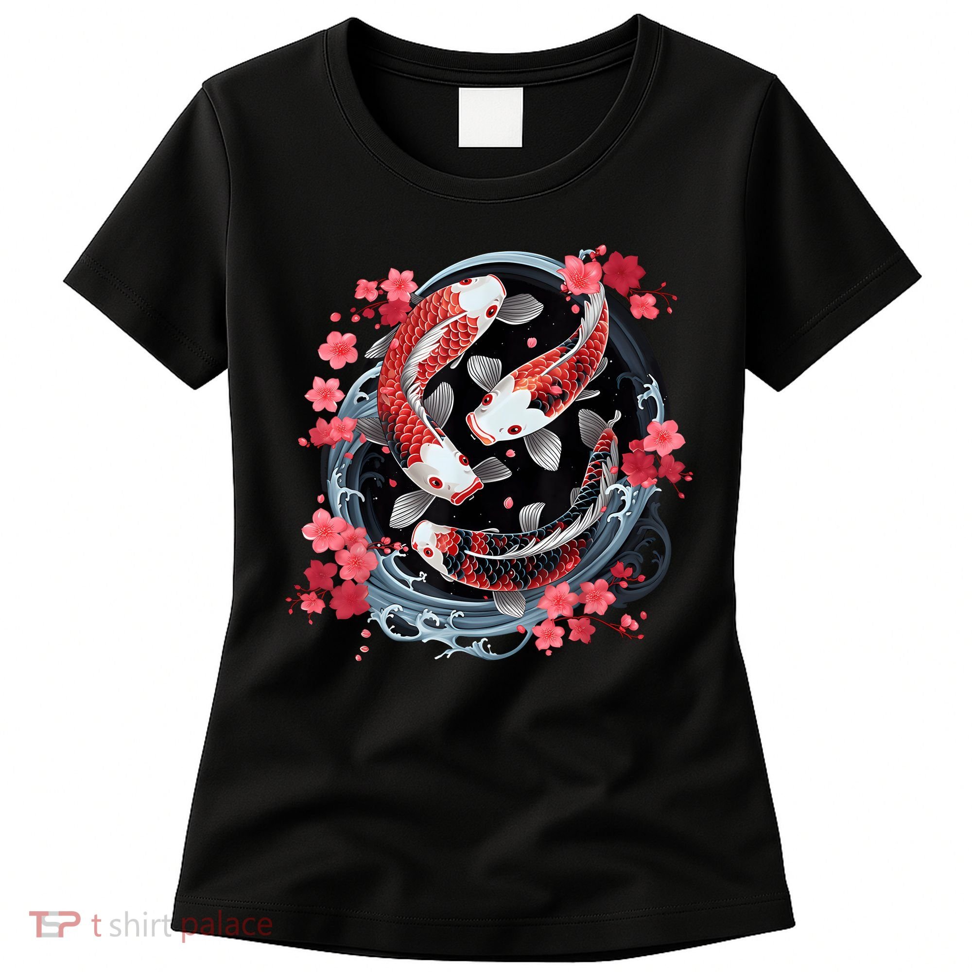 Japanese Koi Carp Ying Yang Nishikigoi Fish Cherry Blossom Women's T-Shirt