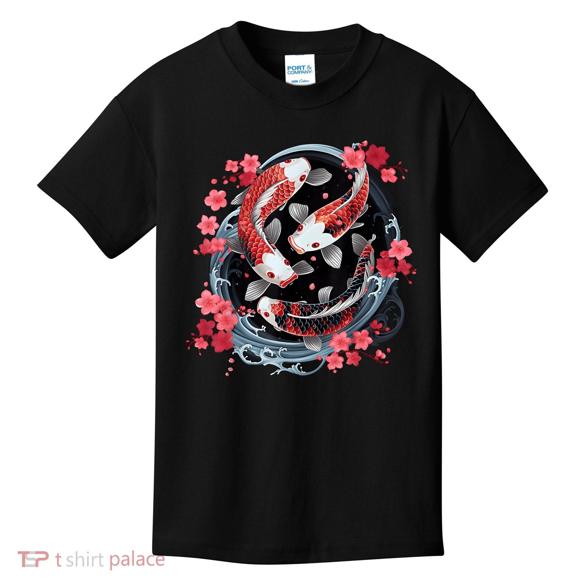 Japanese Koi Carp Ying Yang Nishikigoi Fish Cherry Blossom Kids T-Shirt
