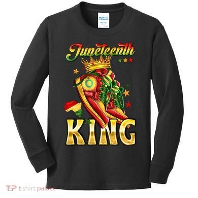 Juneteenth King Funny Shoe Steppin Into Juneteenth Black King Kids Long Sleeve Shirt