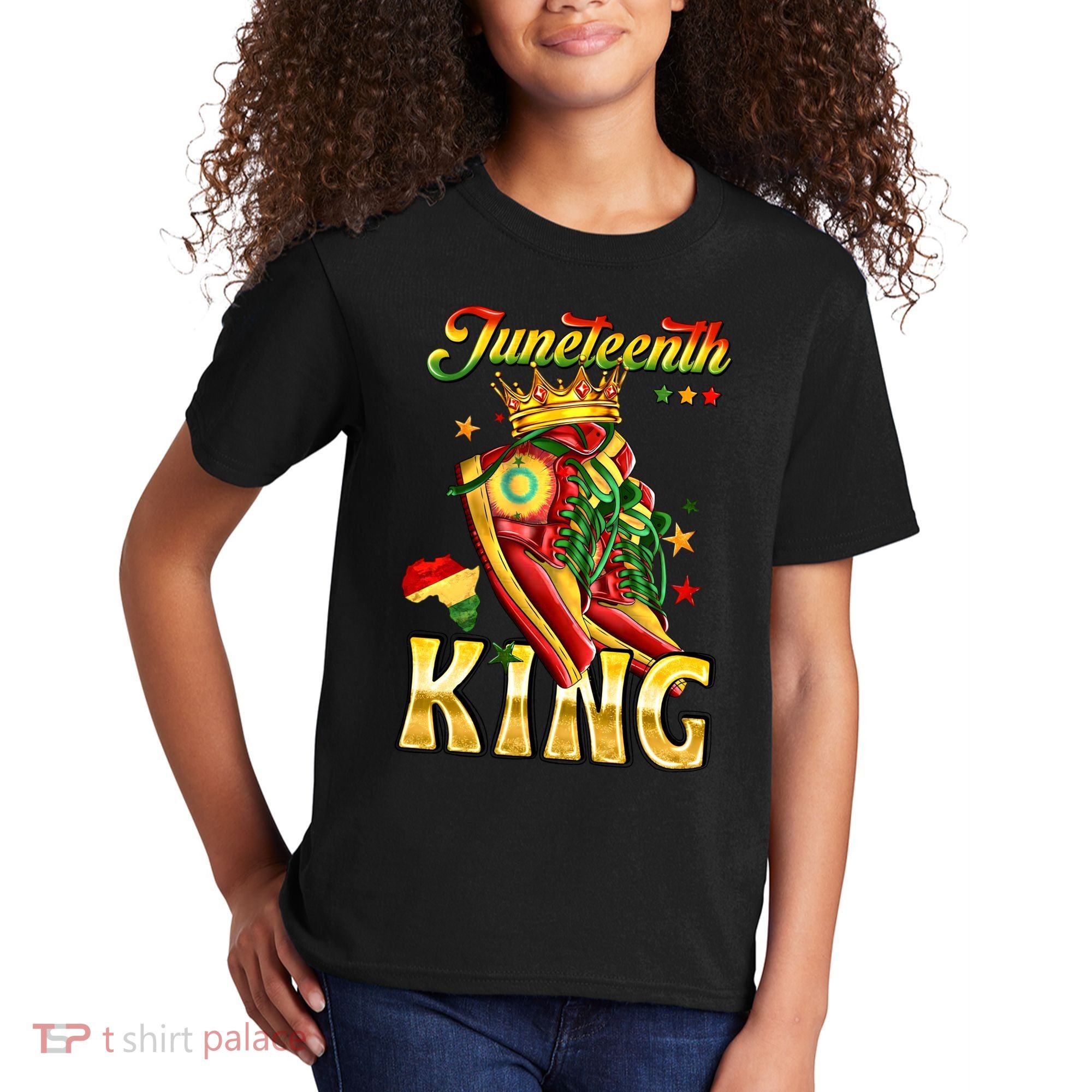 Juneteenth King Funny Shoe Steppin Into Juneteenth Black King Kids T-Shirt