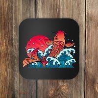 Japanese Koi Fish Breaching The Water Sunset Coaster thumb 0
