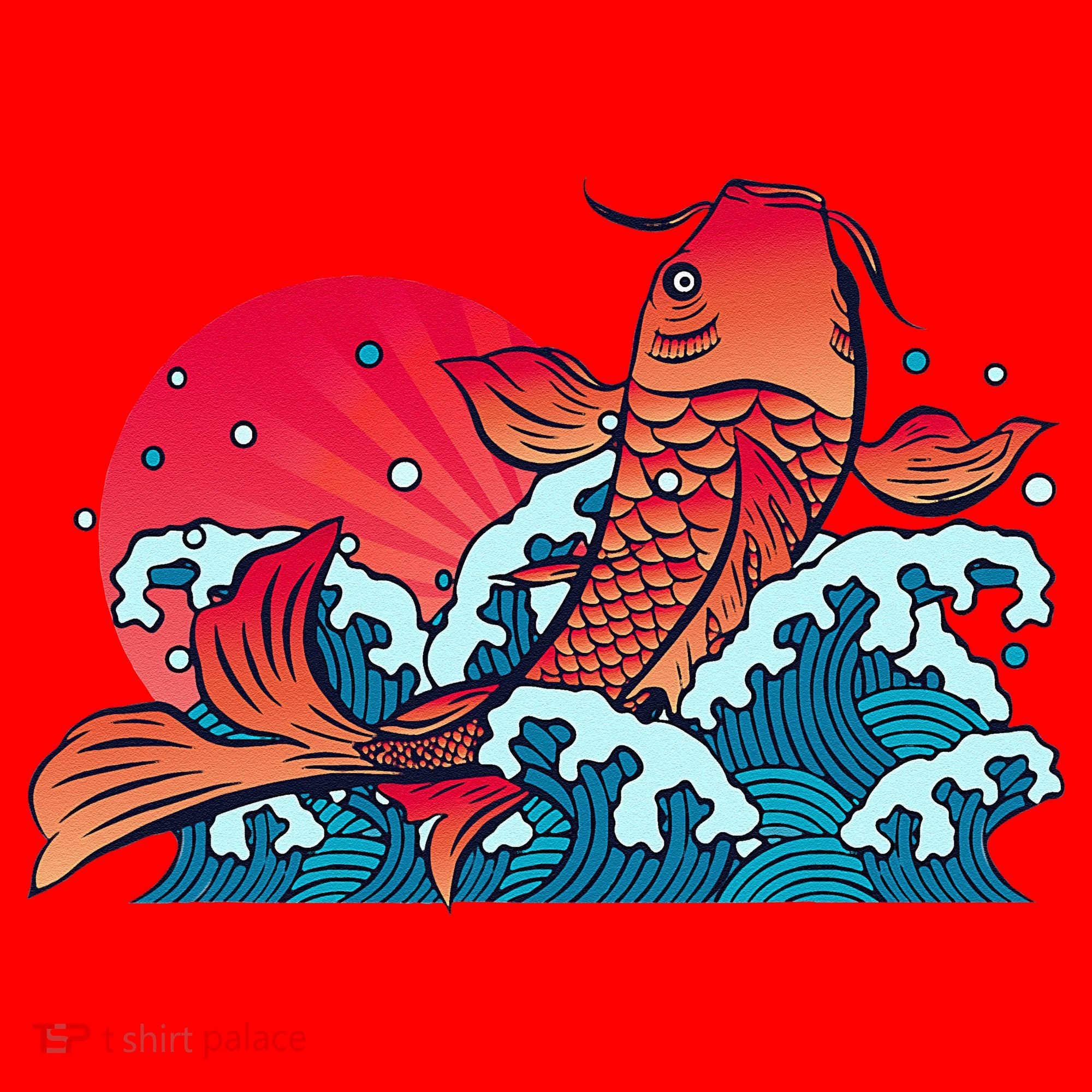 Japanese Koi Fish Breaching The Water Sunset Santa Hat
