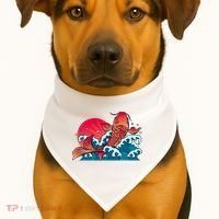 Japanese Koi Fish Breaching The Water Sunset USA-Made Doggie Bandana thumb 1