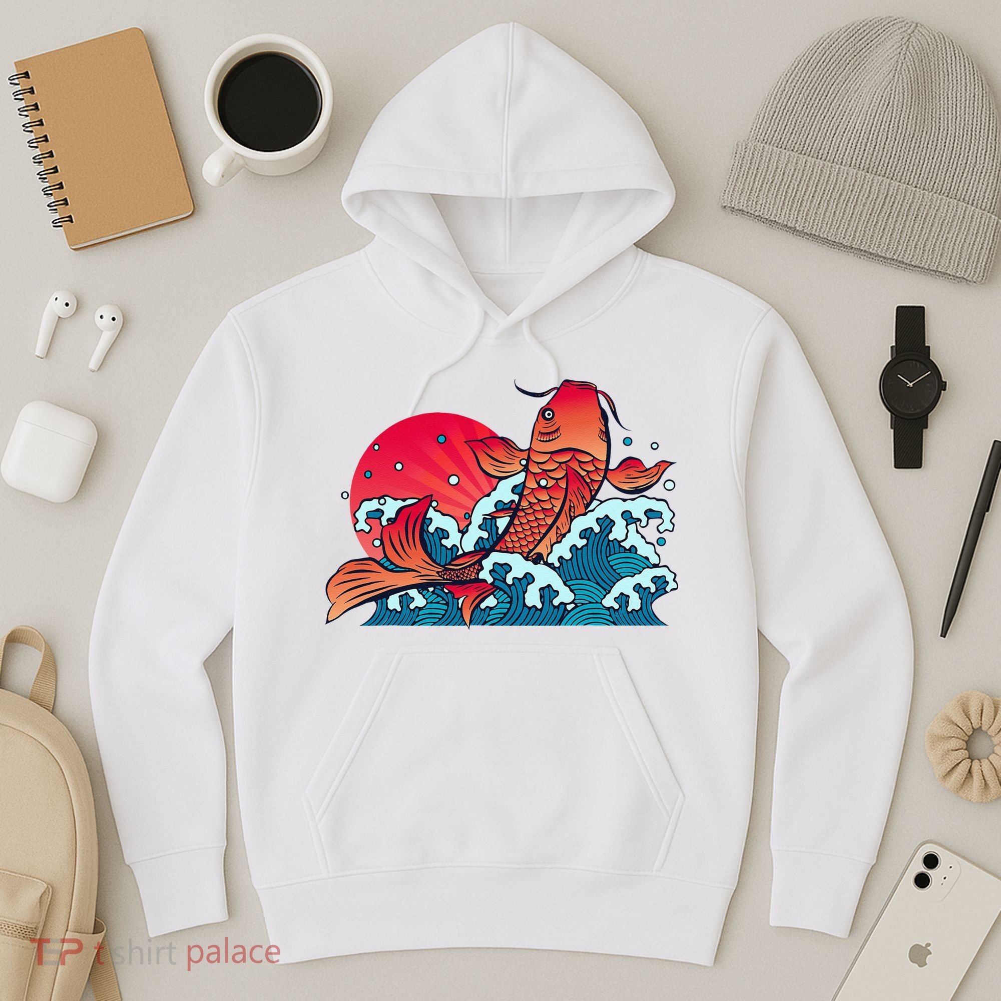 Japanese Koi Fish Breaching The Water Sunset Hoodie