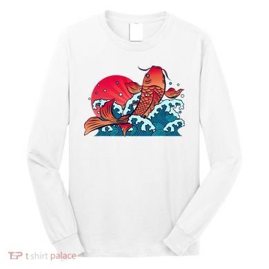 Japanese Koi Fish Breaching The Water Sunset Long Sleeve Shirt