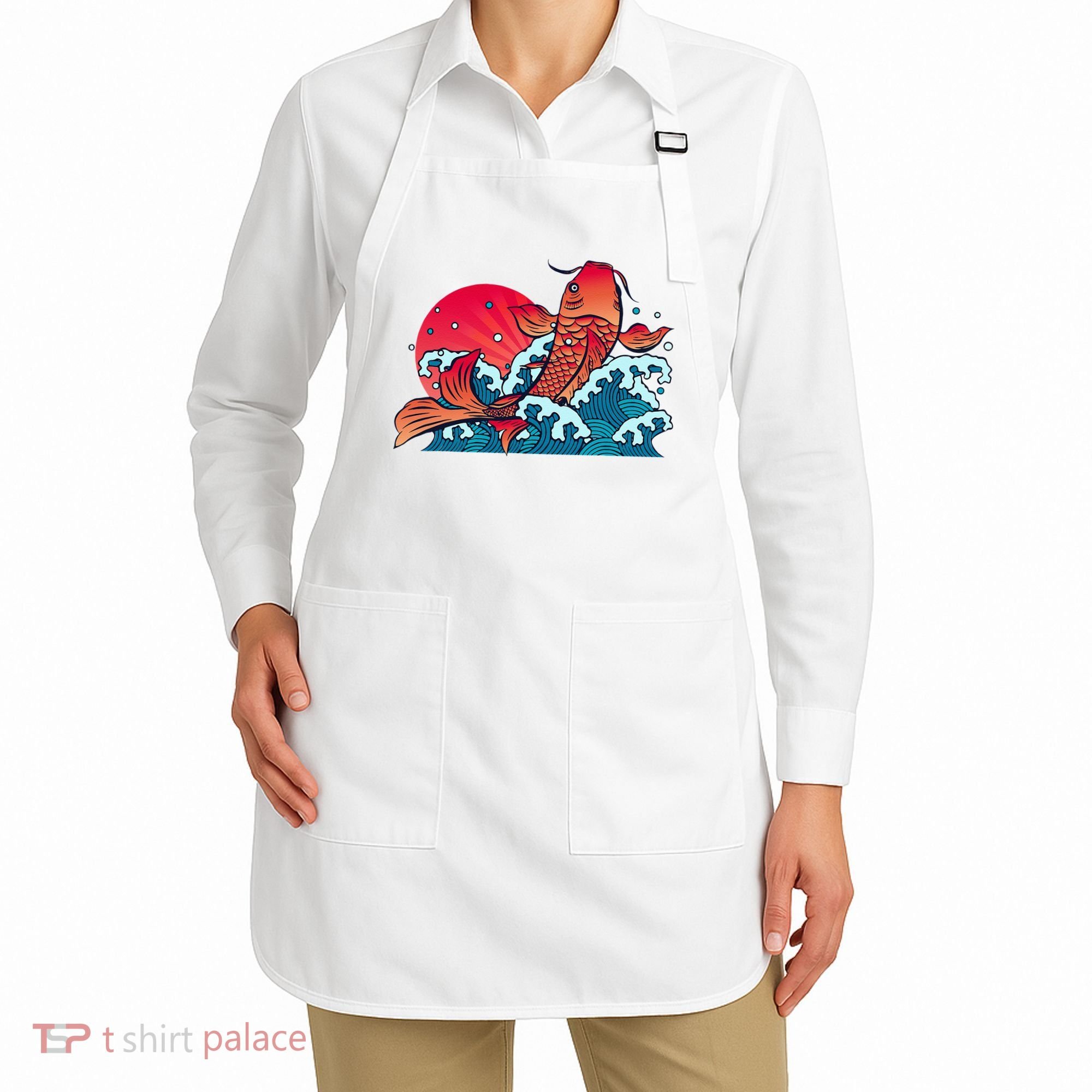 Japanese Koi Fish Breaching The Water Sunset Apron