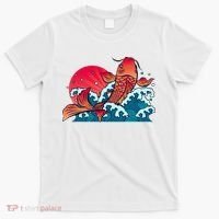 Japanese Koi Fish Breaching The Water Sunset T-Shirt thumb 0