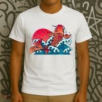 Japanese Koi Fish Breaching The Water Sunset T-Shirt thumb 3