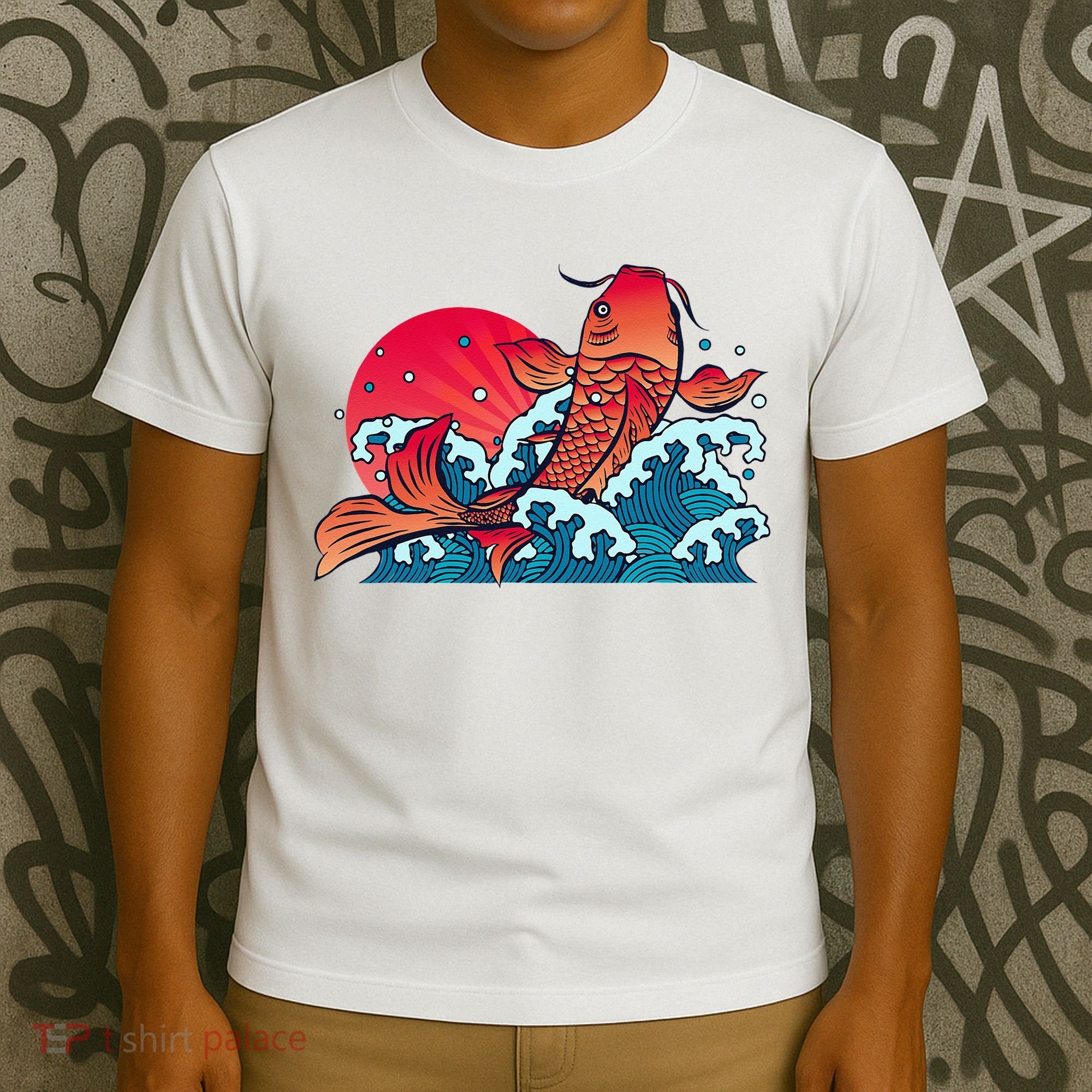 Japanese Koi Fish Breaching The Water Sunset T-Shirt