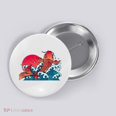 Japanese Koi Fish Breaching The Water Sunset Button