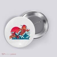 Japanese Koi Fish Breaching The Water Sunset Button thumb 0