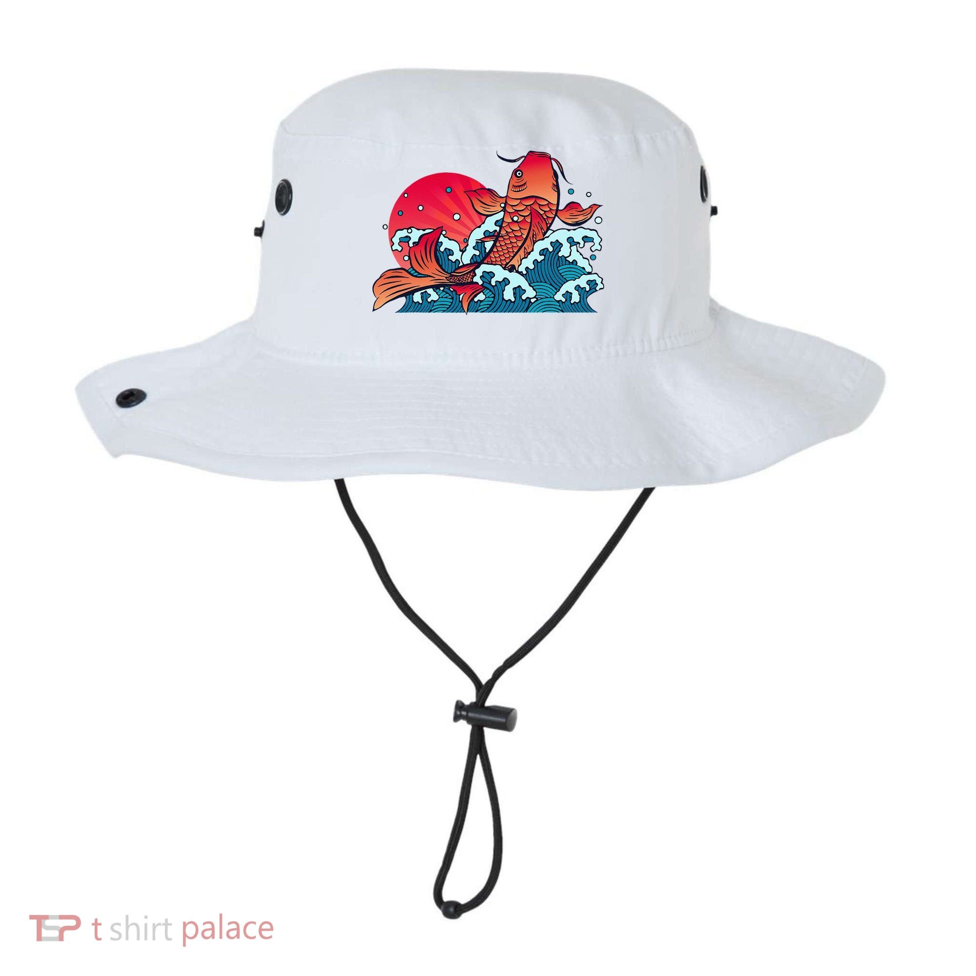 Japanese Koi Fish Breaching The Water Sunset Bucket Hat