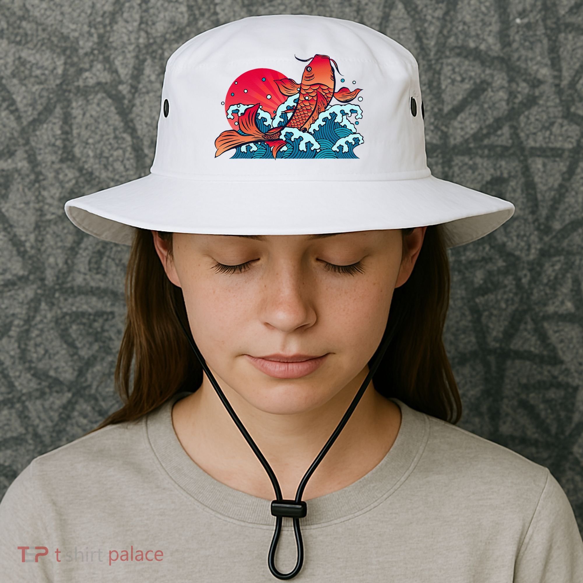 Japanese Koi Fish Breaching The Water Sunset Bucket Hat