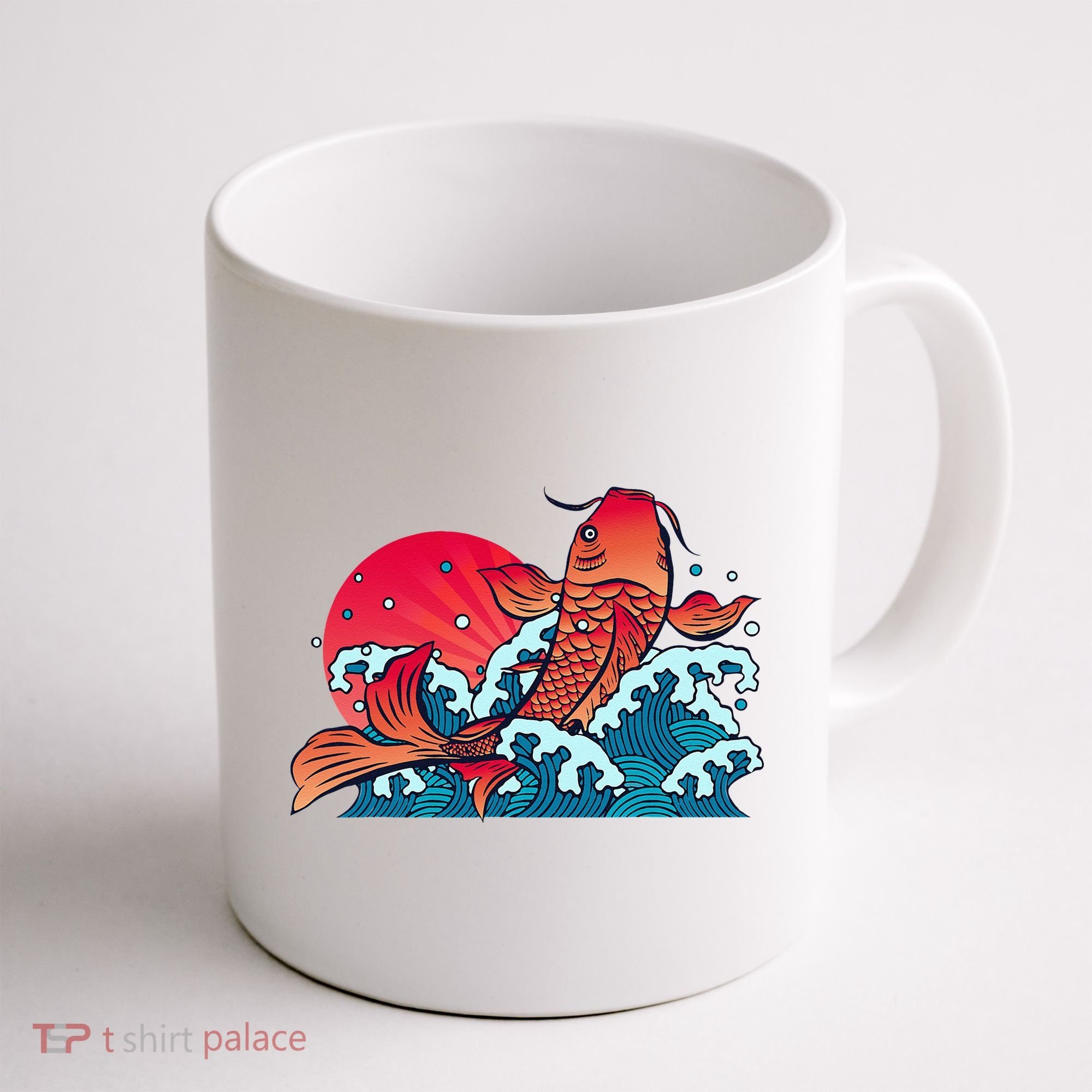 Japanese Koi Fish Breaching The Water Sunset Coffee Mug