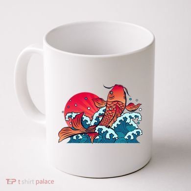 Japanese Koi Fish Breaching The Water Sunset Coffee Mug