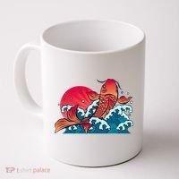 Japanese Koi Fish Breaching The Water Sunset Coffee Mug thumb 0