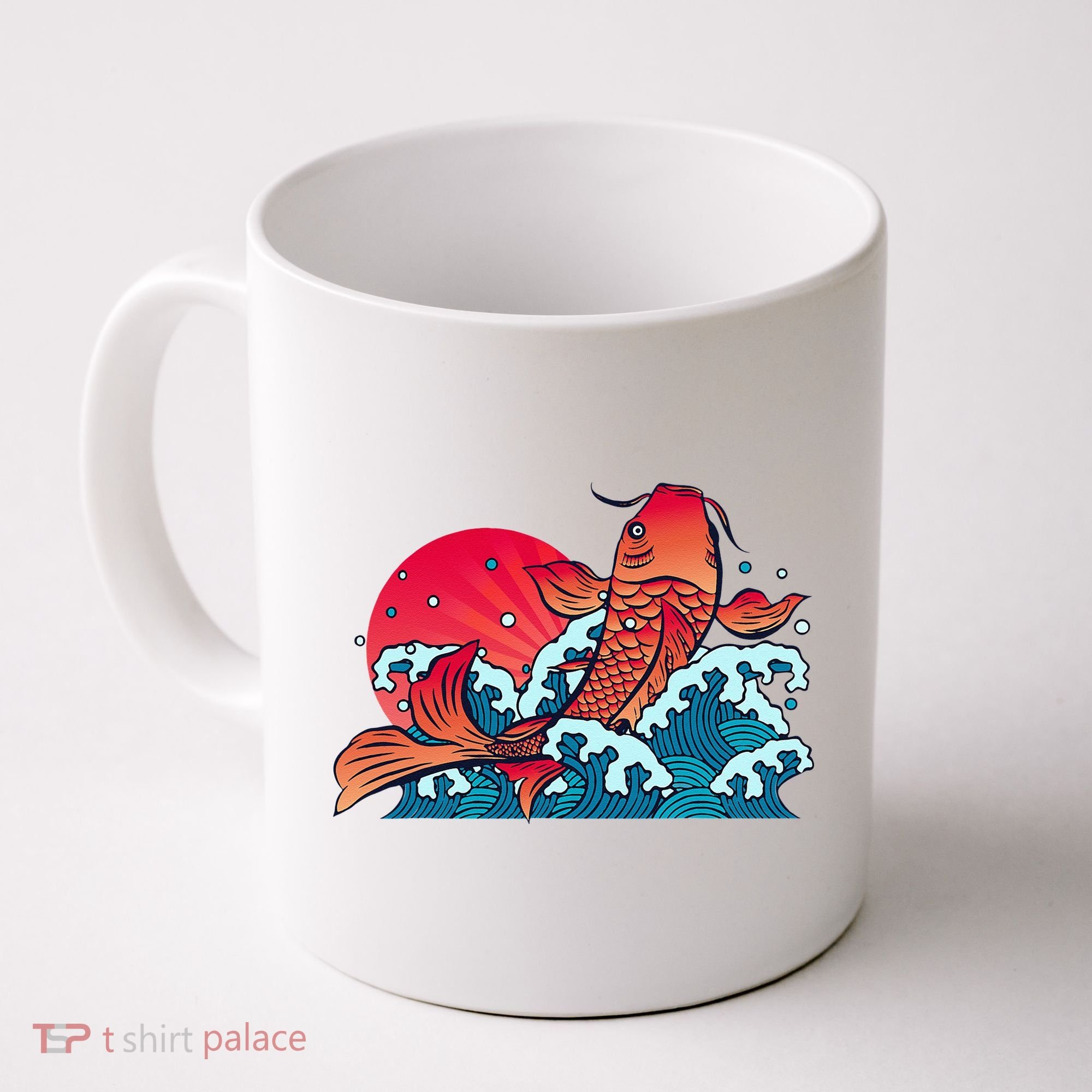 Japanese Koi Fish Breaching The Water Sunset Coffee Mug
