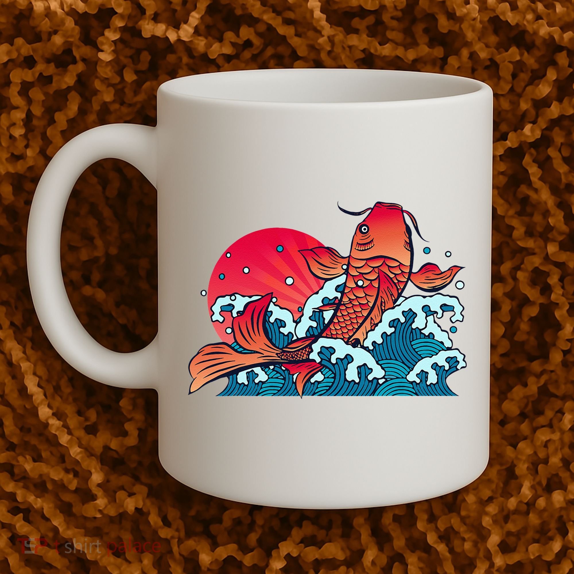 Japanese Koi Fish Breaching The Water Sunset Coffee Mug