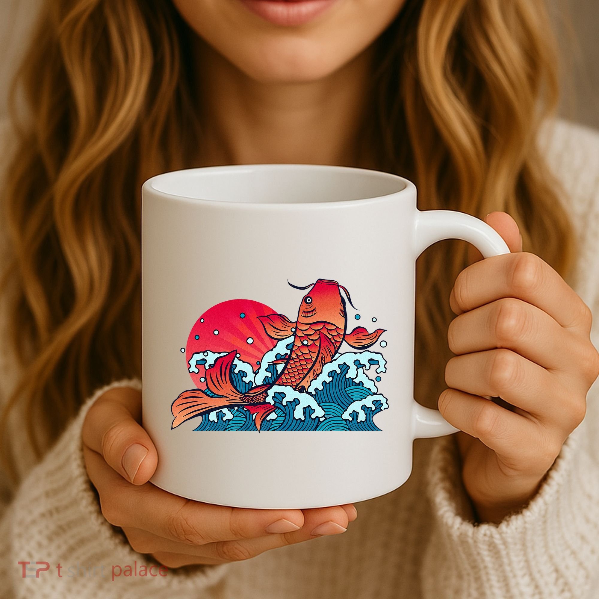 Japanese Koi Fish Breaching The Water Sunset Coffee Mug