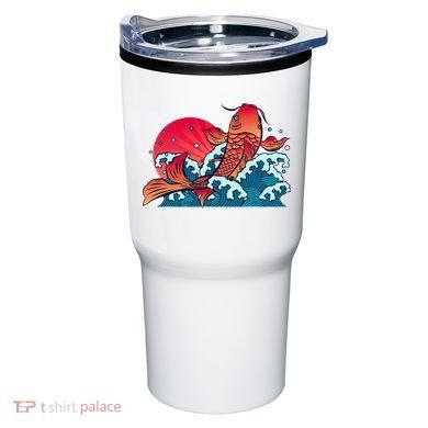 Japanese Koi Fish Breaching The Water Sunset Tumbler