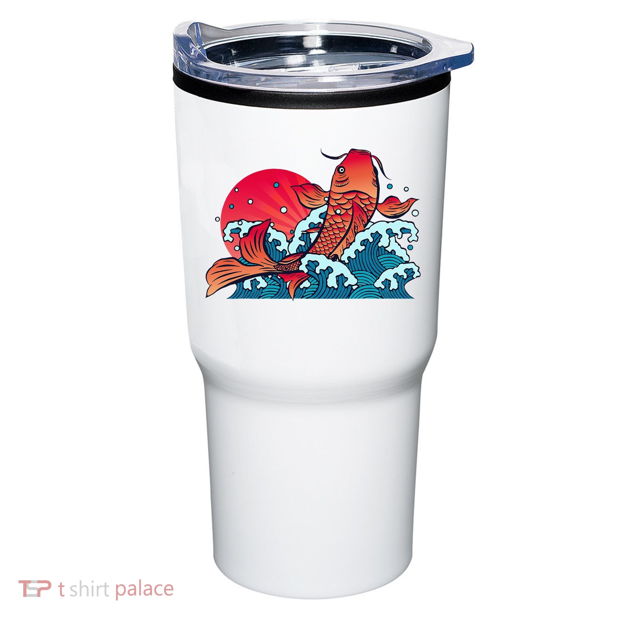 Japanese Koi Fish Breaching The Water Sunset Tumbler