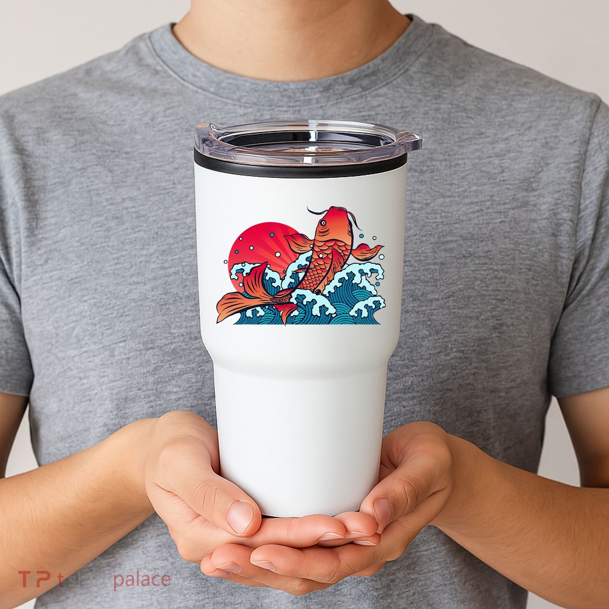 Japanese Koi Fish Breaching The Water Sunset Tumbler