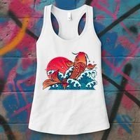 Japanese Koi Fish Breaching The Water Sunset Women's Tank Top thumb 3