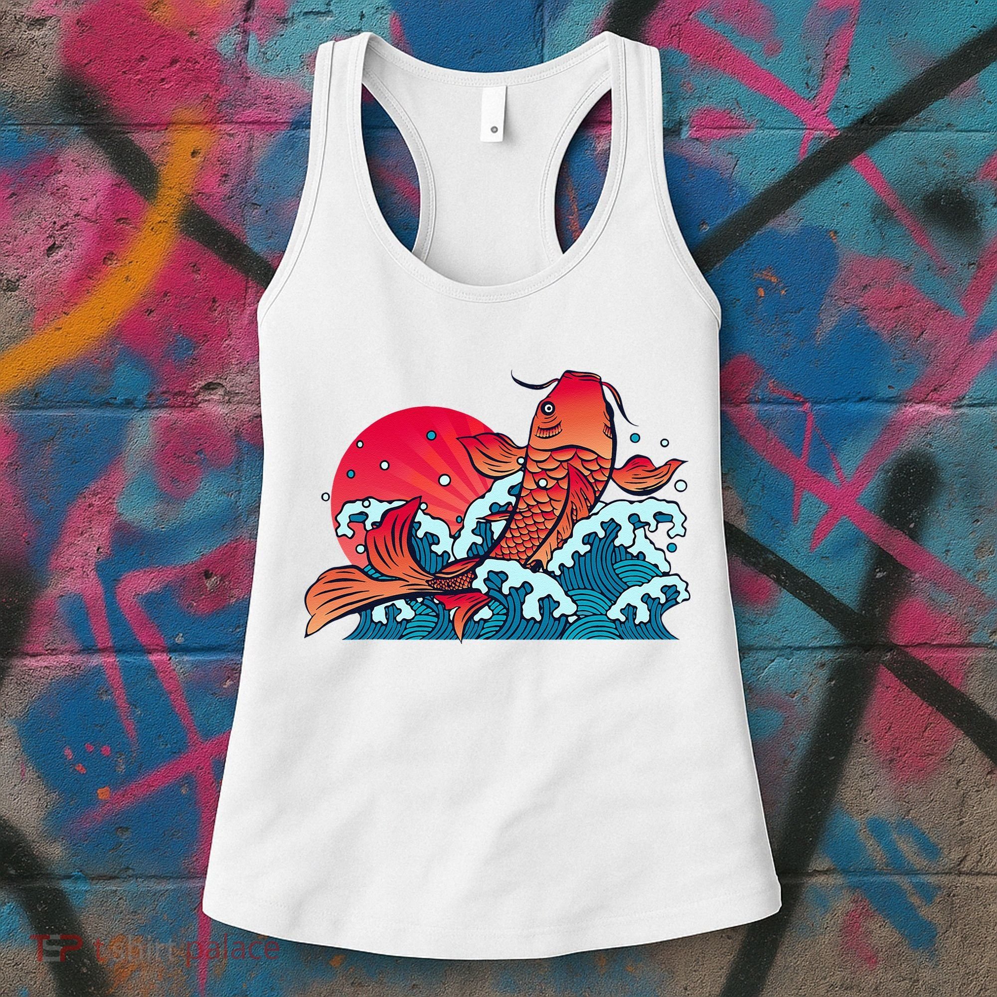 Japanese Koi Fish Breaching The Water Sunset Women's Tank Top