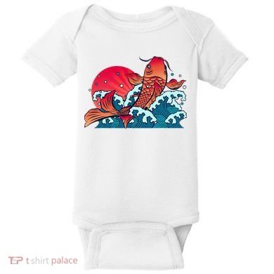 Japanese Koi Fish Breaching The Water Sunset Baby Bodysuit
