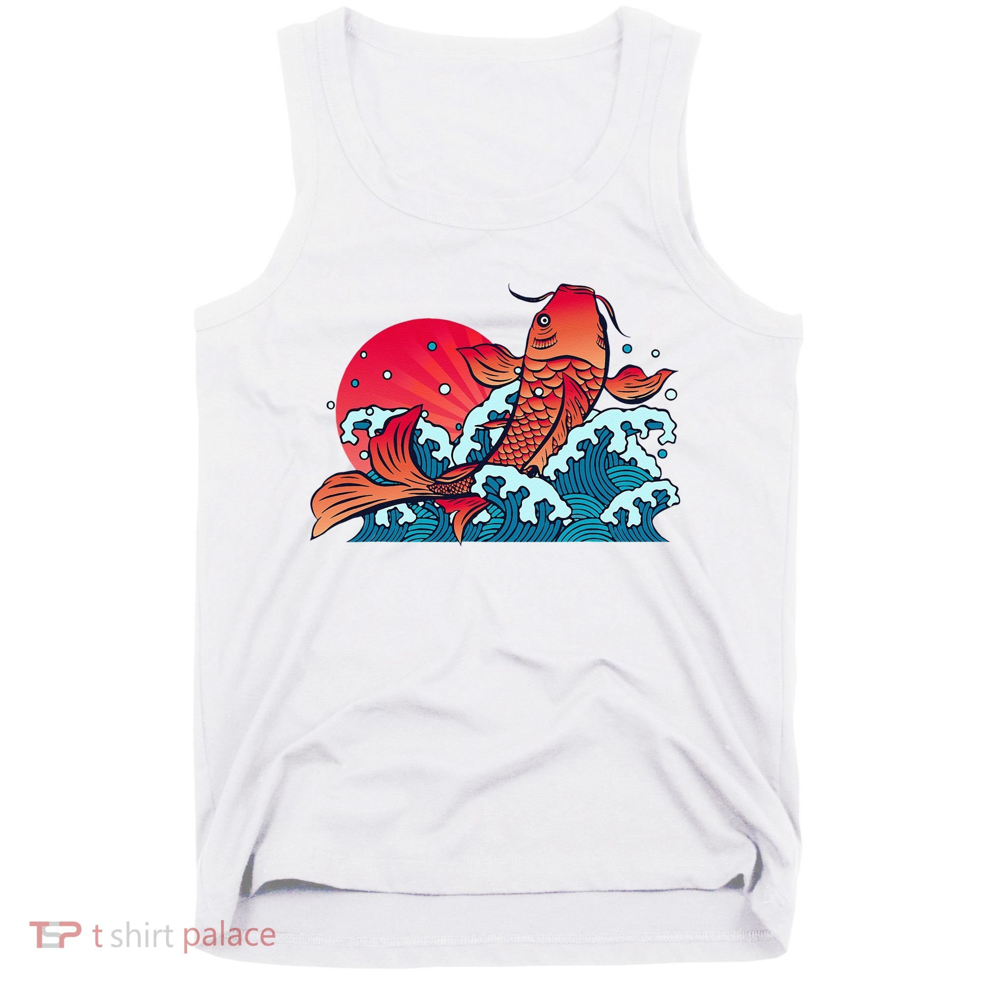 Japanese Koi Fish Breaching The Water Sunset Tank Top