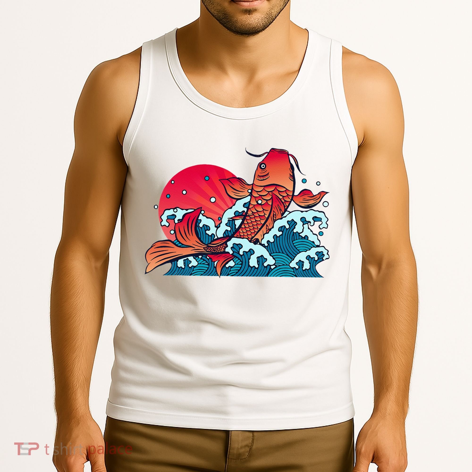 Japanese Koi Fish Breaching The Water Sunset Tank Top