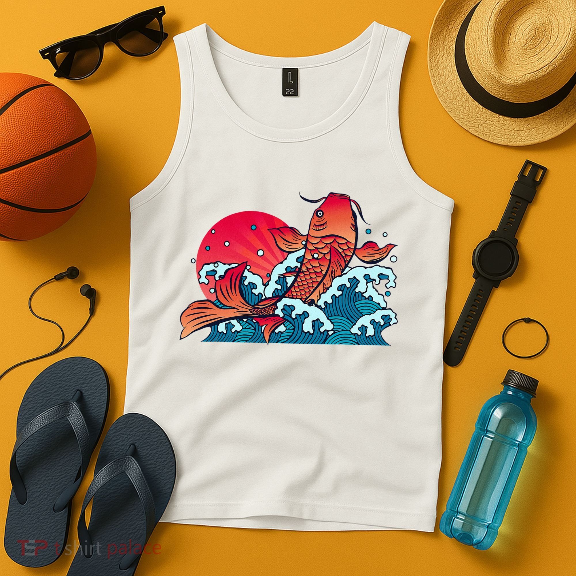 Japanese Koi Fish Breaching The Water Sunset Tank Top