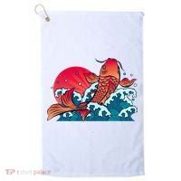 Japanese Koi Fish Breaching The Water Sunset Golf Towel thumb 0