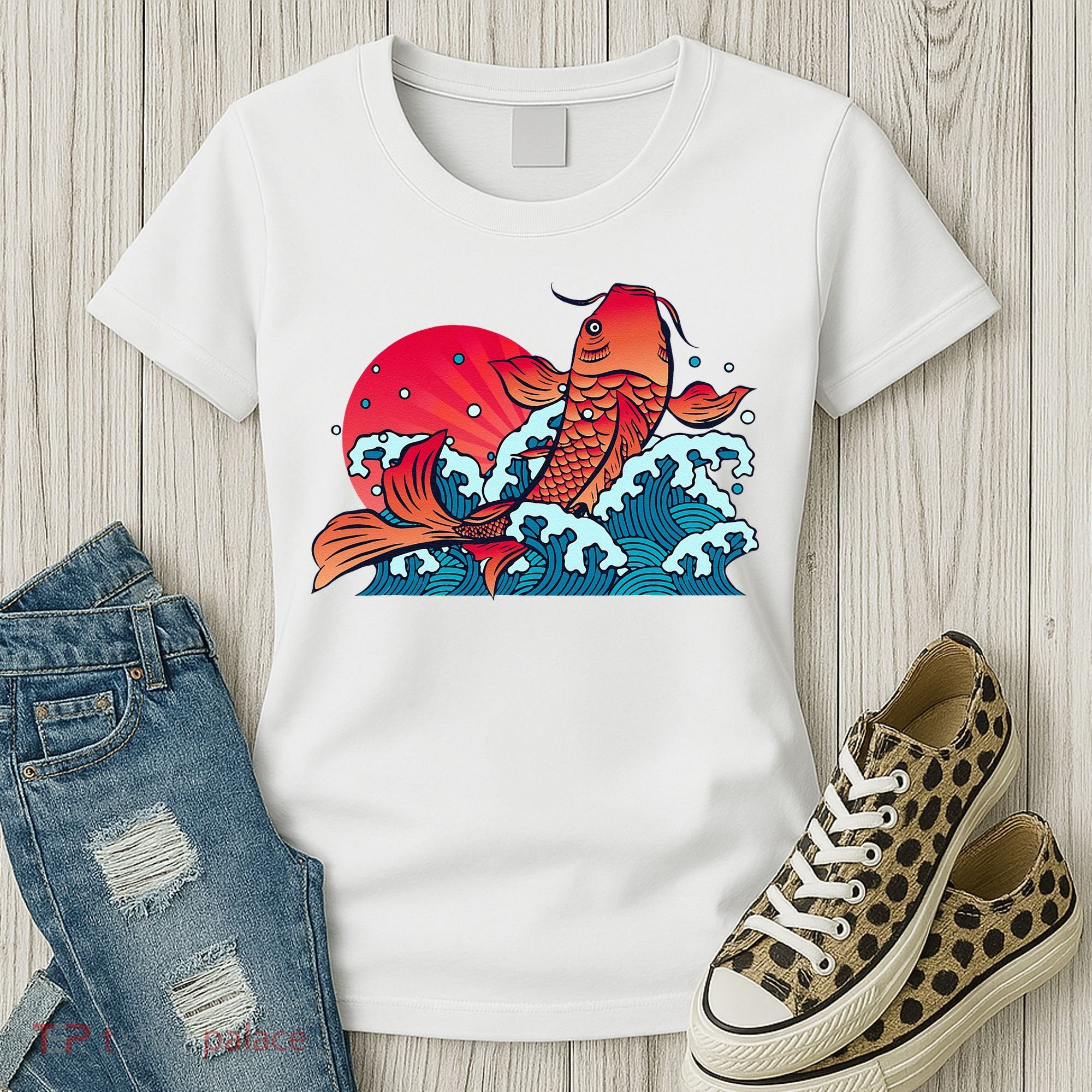 Japanese Koi Fish Breaching The Water Sunset Women's T-Shirt