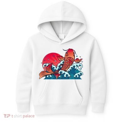 Japanese Koi Fish Breaching The Water Sunset Kids Hoodie