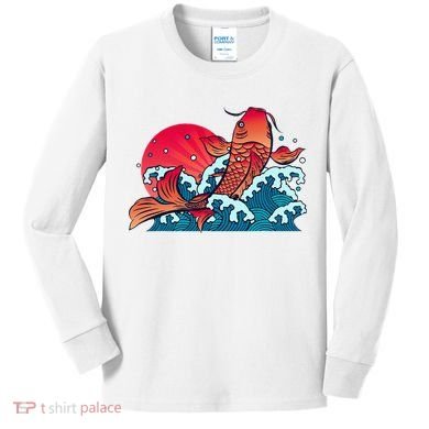 Japanese Koi Fish Breaching The Water Sunset Kids Long Sleeve Shirt