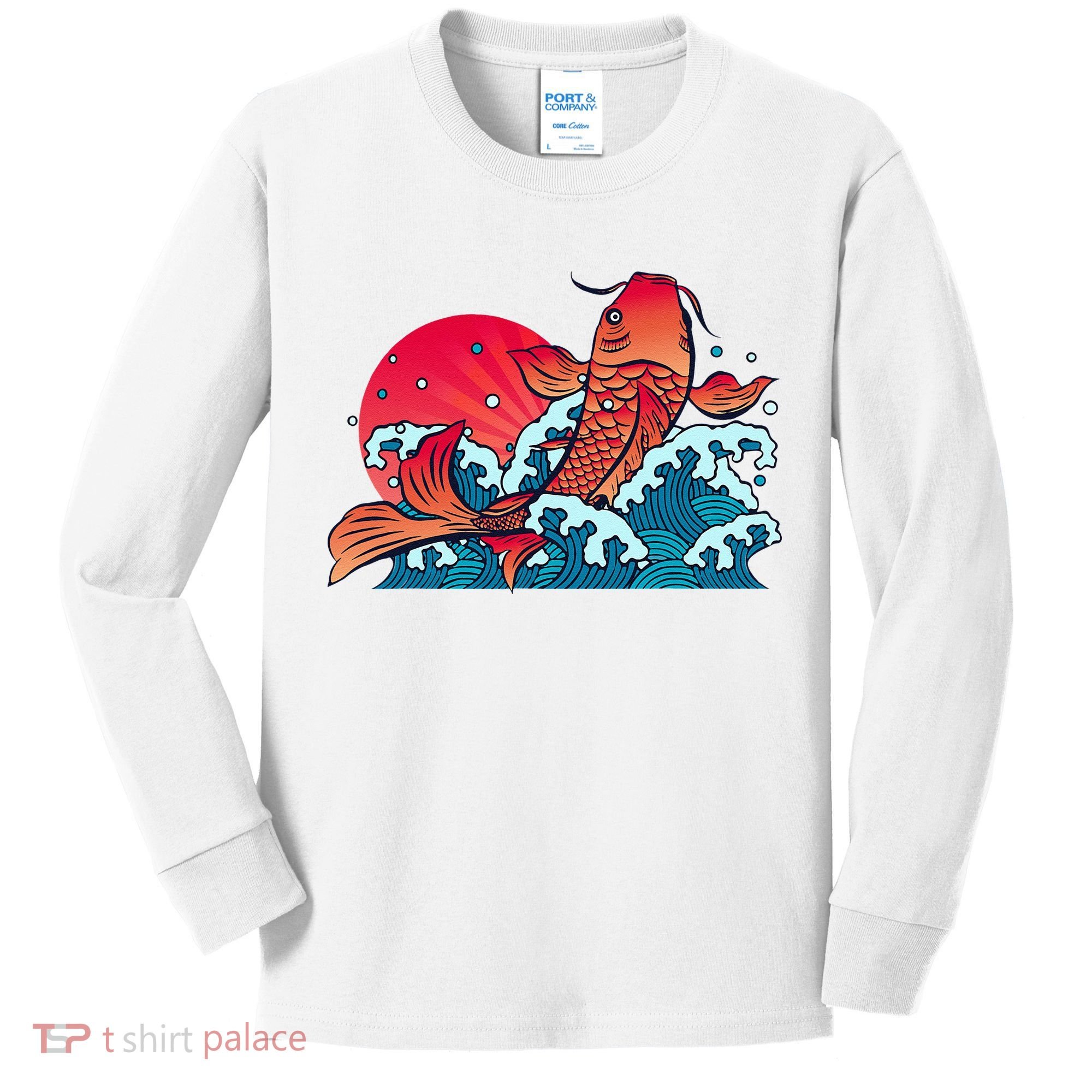Japanese Koi Fish Breaching The Water Sunset Kids Long Sleeve Shirt