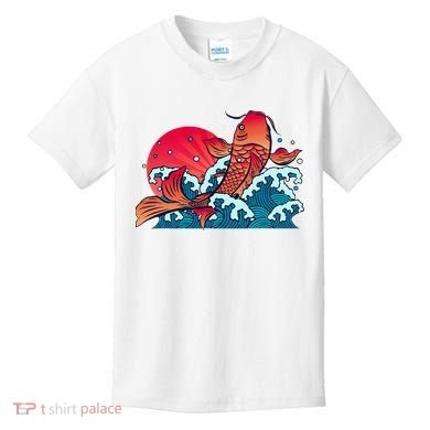 Japanese Koi Fish Breaching The Water Sunset Kids T-Shirt