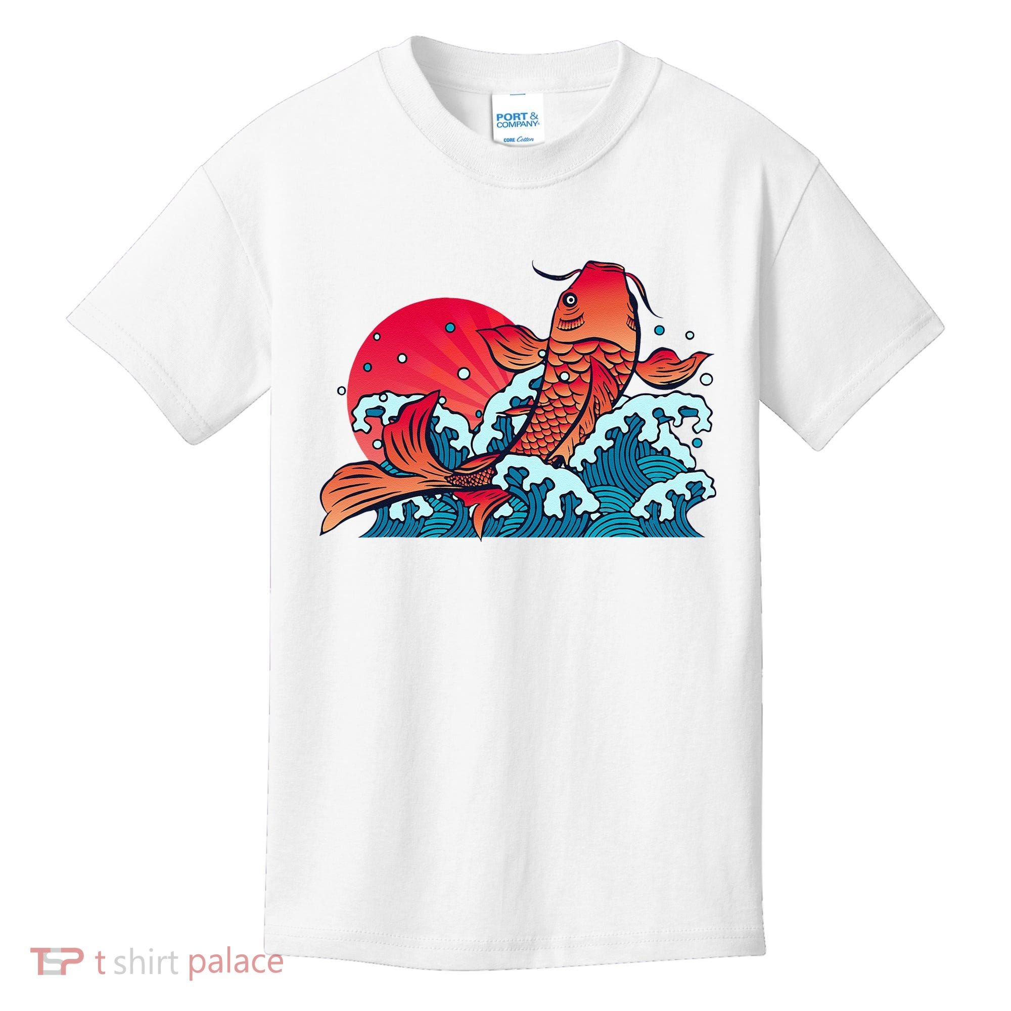 Japanese Koi Fish Breaching The Water Sunset Kids T-Shirt