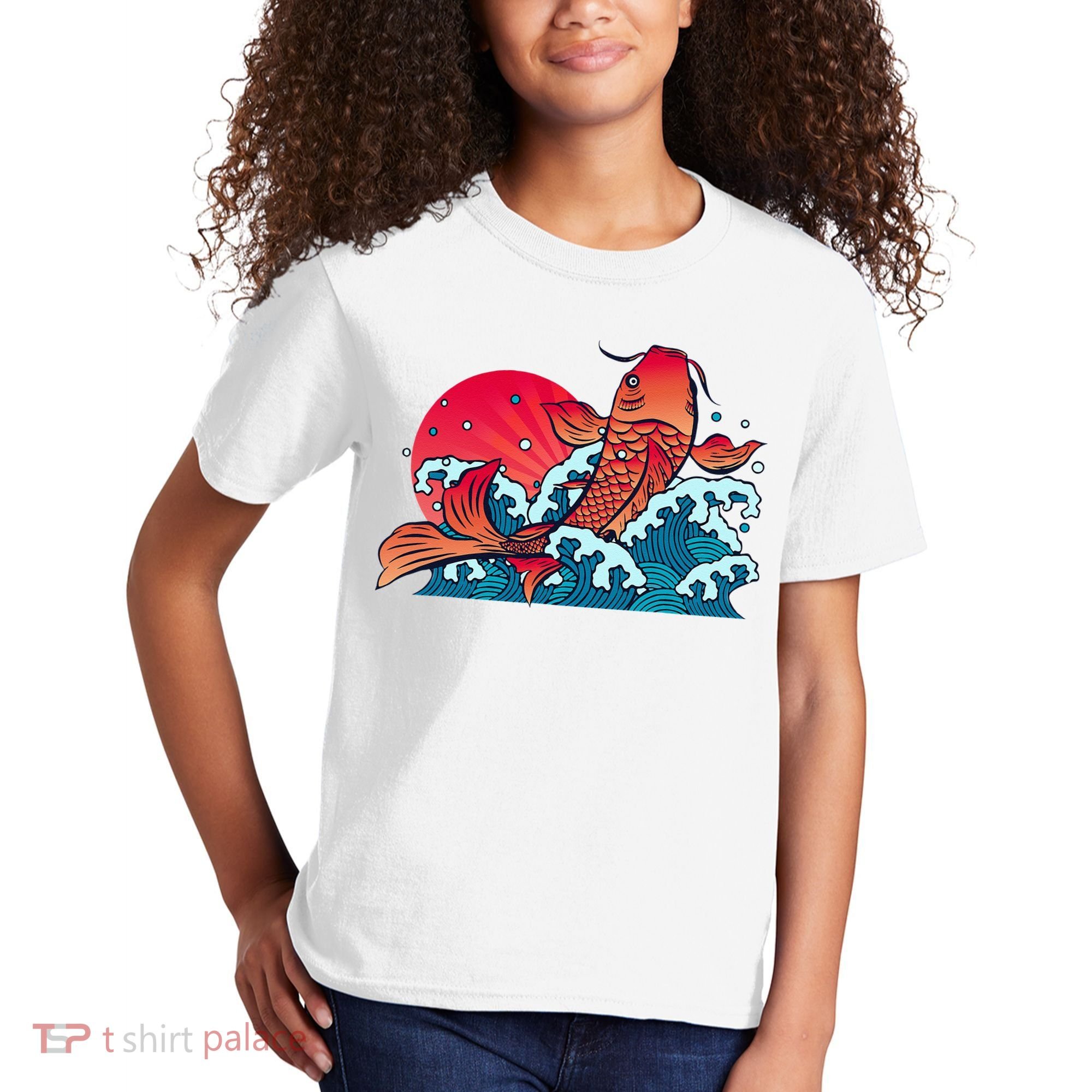 Japanese Koi Fish Breaching The Water Sunset Kids T-Shirt