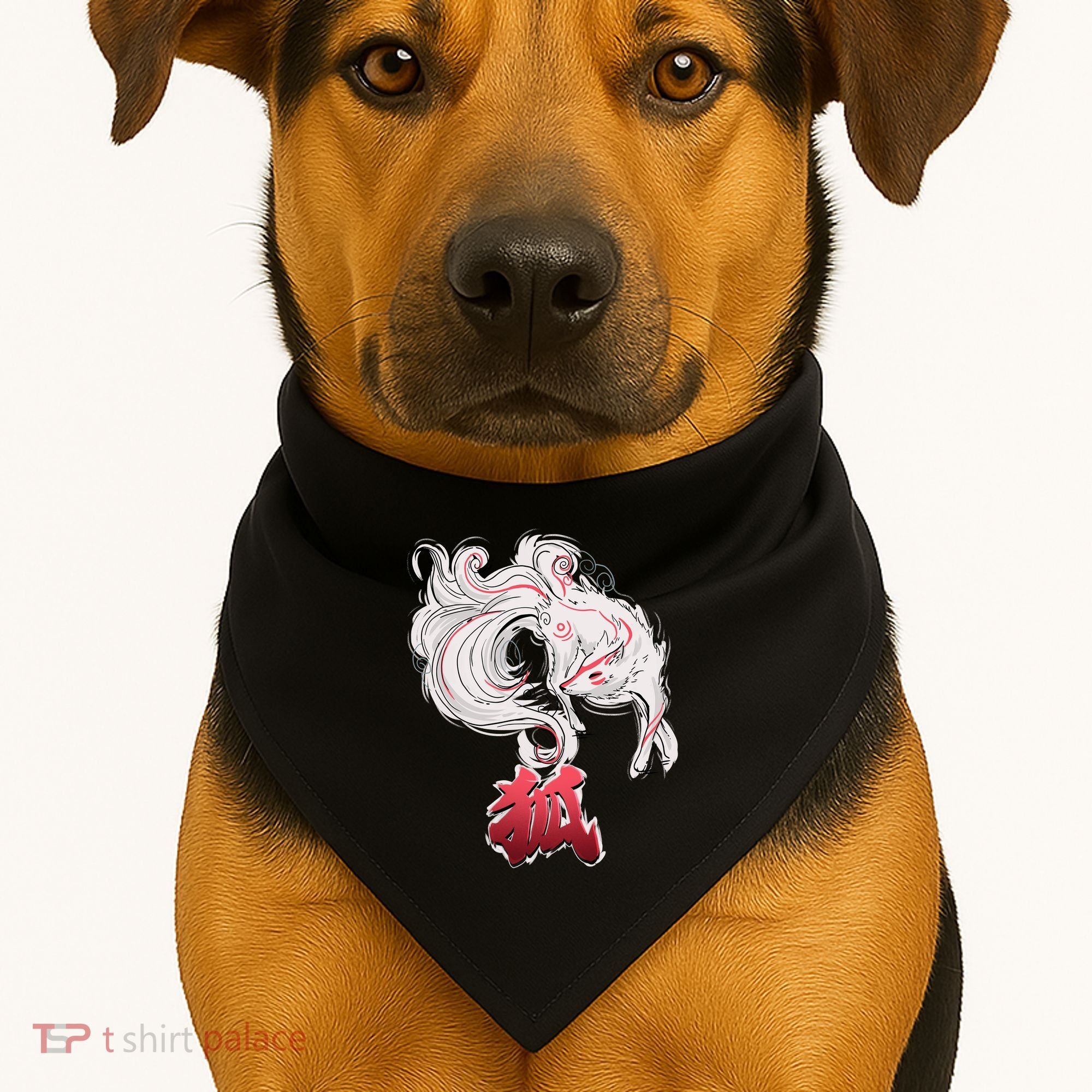 Japanese Kitsune Fox Brush Art USA-Made Doggie Bandana