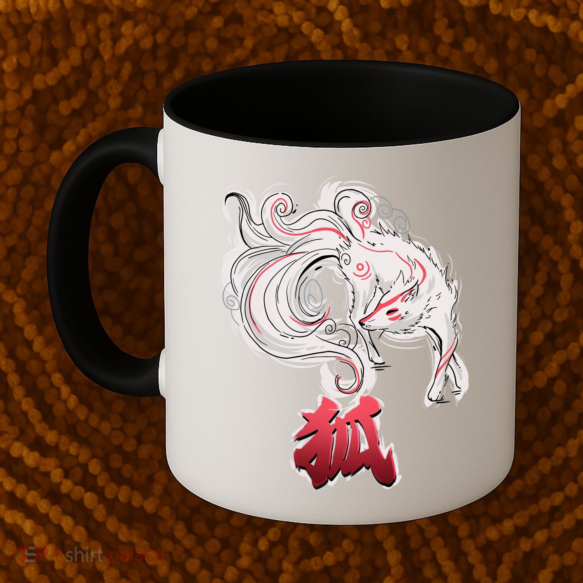 Japanese Kitsune Fox Brush Art Coffee Mug