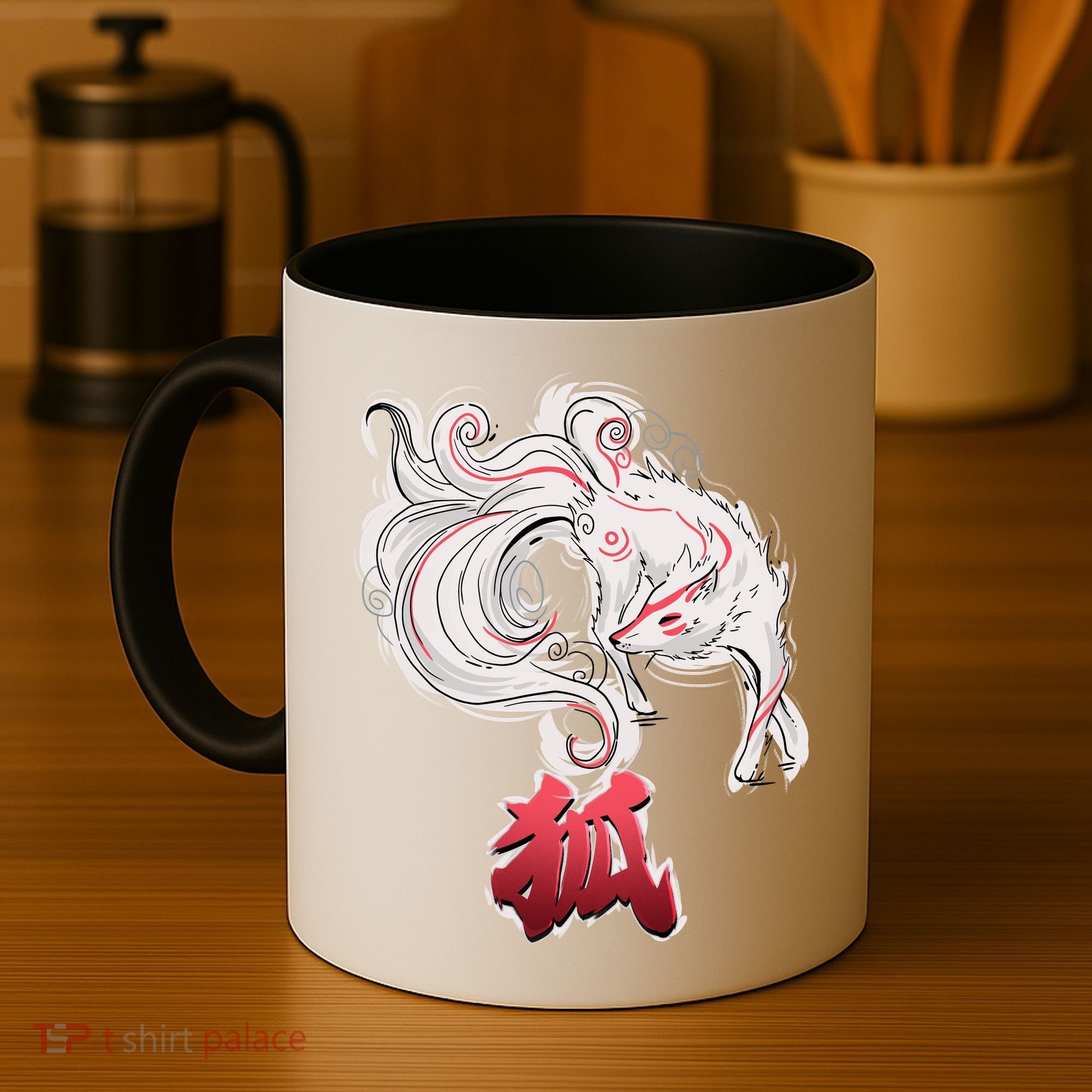 Japanese Kitsune Fox Brush Art Coffee Mug