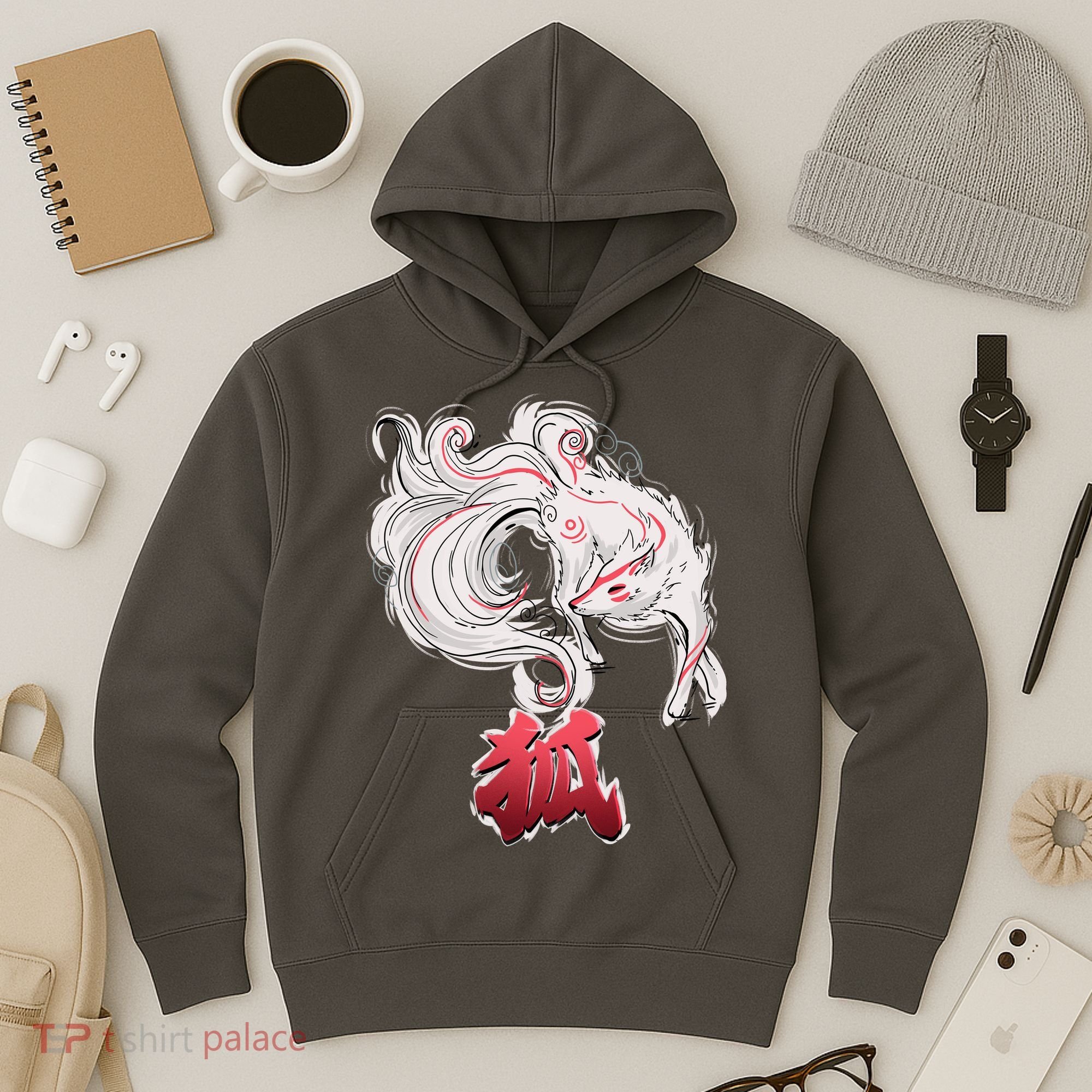 Japanese Kitsune Fox Brush Art Hoodie