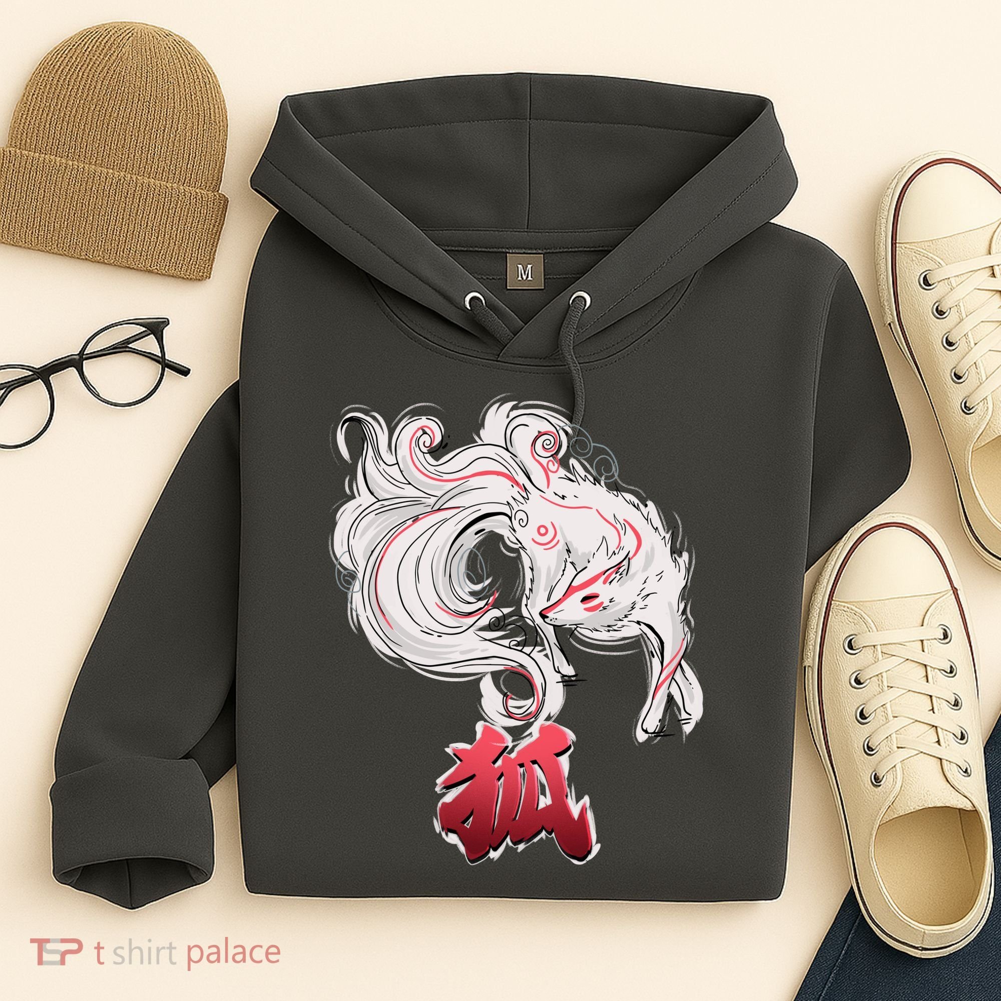 Japanese Kitsune Fox Brush Art Hoodie