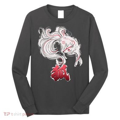 Japanese Kitsune Fox Brush Art Long Sleeve Shirt